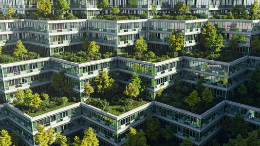 Systematic homestay  building with greenery