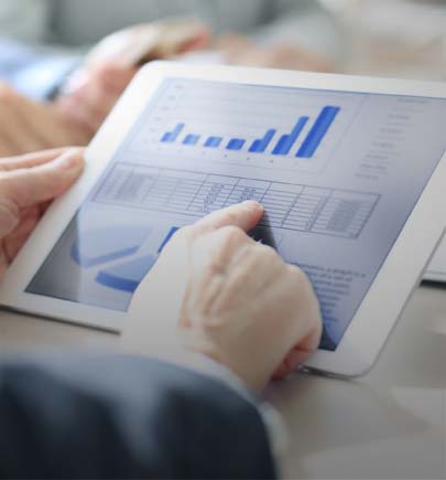 Tablet showing images of graphs