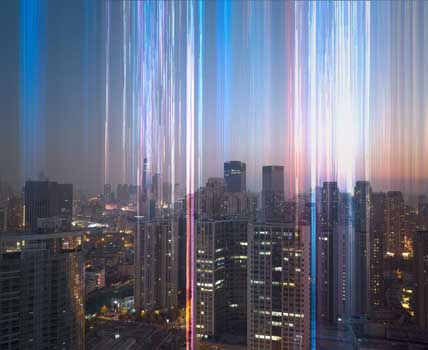 Night cityscape with Neon light and Futuristic digital design