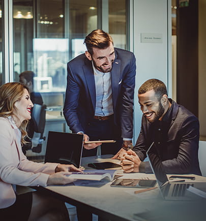 colleagues discussing in conference room