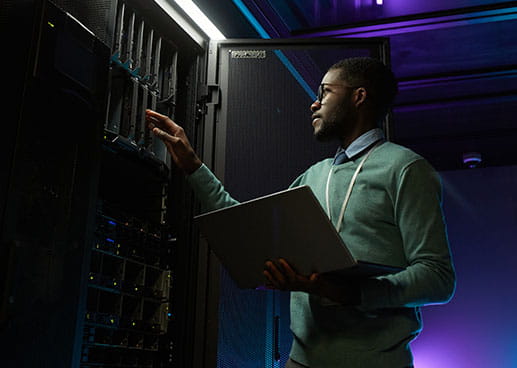 man working in a datacenter