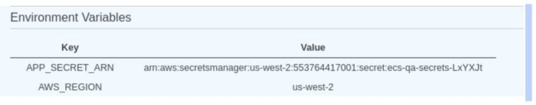AWS Secrets Manager screenshot showing region value