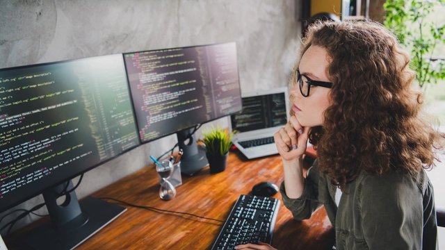 Concentrated, young and female student working on complex algorithms