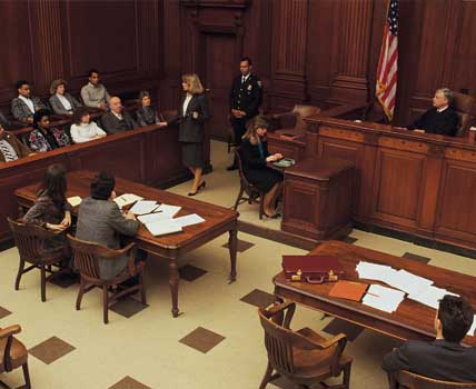 High angle view of courtroom