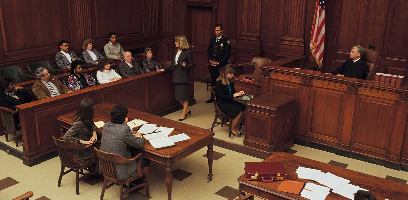 High angle view of courtroom