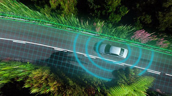 car on road with safety simulator