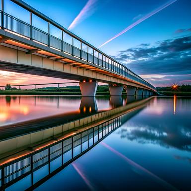 bridge at sunset over calm waters