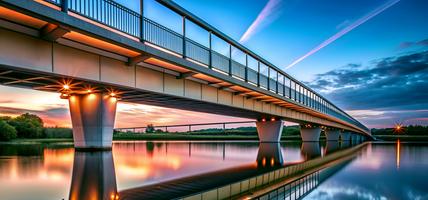 bridge at sunset over calm waters