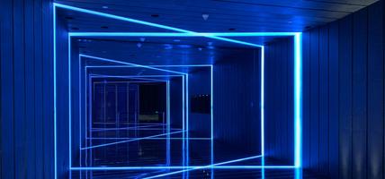 hallway lit up by blue lights