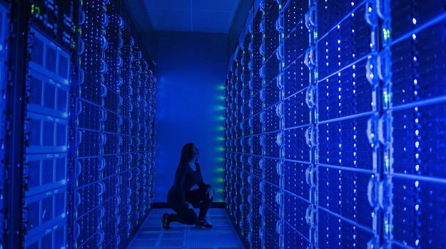 woman working in data center