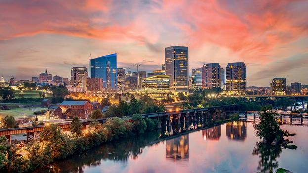 city skyline at sunset