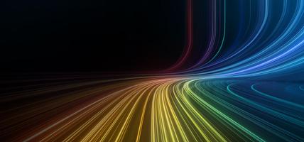 rainbow lasers following path of floor up a black wall