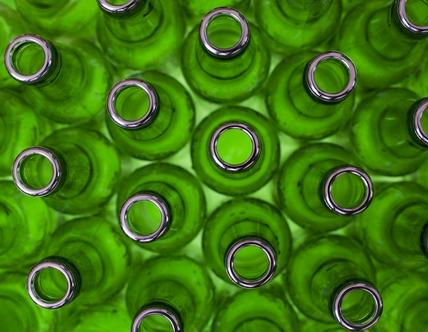 Green Bottles Washed For Glass Recycling