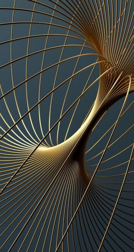 gold circular wire cage on light navy background
