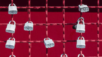 locks on wire with red background