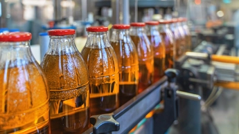 glass bottles on a production line