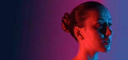 woman looking off to the side with face scanning lines