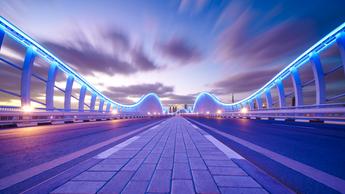 bridge with colorful blue lights