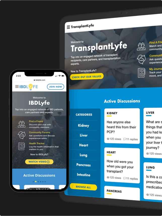 TransplantLyfe's Application running on smartphone and laptop