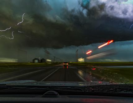 Storm and lightning from a dashcam point of view